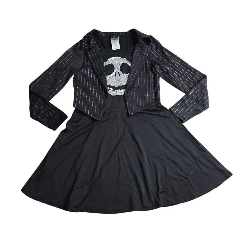 Nightmare Before Christmas Jack Dress Girls L 10-12 Sequins Flip Costume Unique
